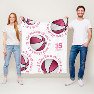 Couverture Polaire terrain de basket-ball rose blanc mon heureux chez