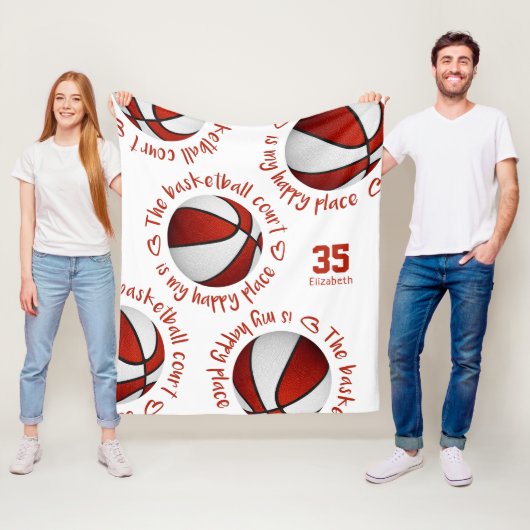 Couverture Polaire terrain de basket blanc rouge mon heureux sport (En situation)