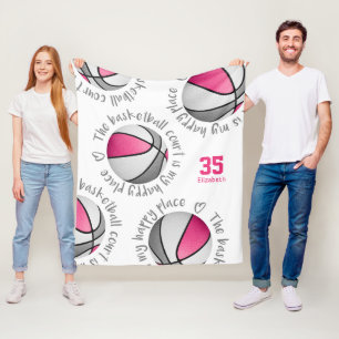 Couverture Polaire terrain de basket gris rose mon endroit heureux fi