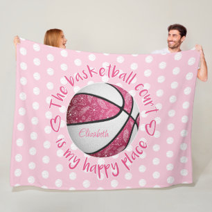 Couverture Polaire terrain de basketball rose floral paisley