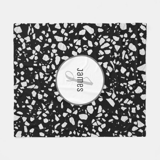 Couverture Polaire Terrazzo Abstrait customisé Motif noir et blanc (Devant (Horizontal))