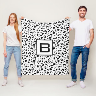 Couverture Polaire Terrazzo noir blanc motif monogramme initial