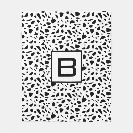 Couverture Polaire Terrazzo noir blanc motif monogramme initial (Devant)
