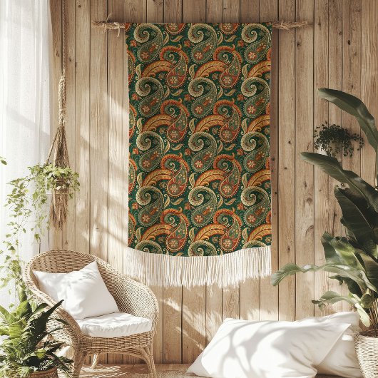 Couverture Polaire Terre Boho Paisley Swirl Terracotta Vert foncé