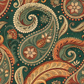 Couverture Polaire Terre Boho Paisley Swirl Terracotta Vert foncé
