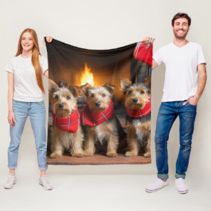 Couverture Polaire Terrier Australien au coin du feu de Noël