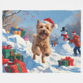 Couverture Polaire Terrier rouillé en neige avec Casquette de Noël (Devant (Horizontal))