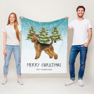 Couverture Polaire Tervier Airedale Chien Forêt enneigée Hiver Et Tex