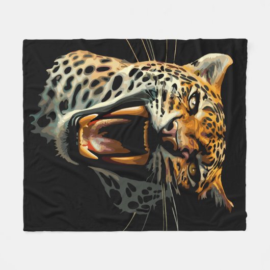 Couverture Polaire Tête d'attaque du léopard (Devant (Horizontal))