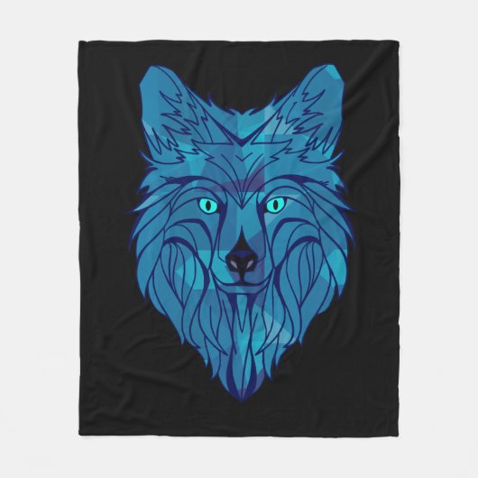 Couverture Polaire Tête de loup poly bleu (Devant)