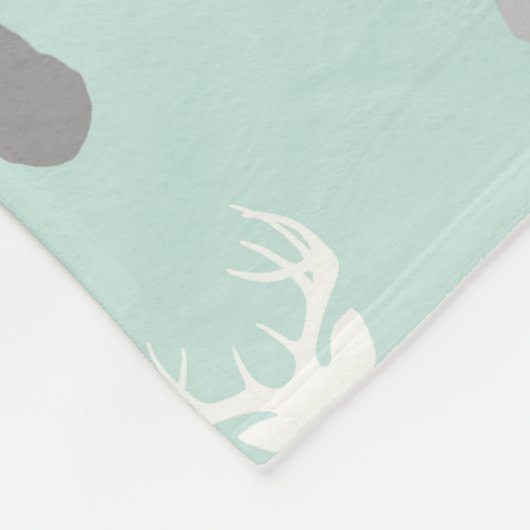 Couverture Polaire Têtes de cerfs en Mint et Grey (Coin)