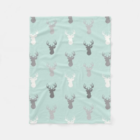 Couverture Polaire Têtes de cerfs en Mint et Grey (Devant)