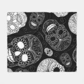Couverture Polaire Têtes de crâne de sucre noir et blanc (Devant (Horizontal))