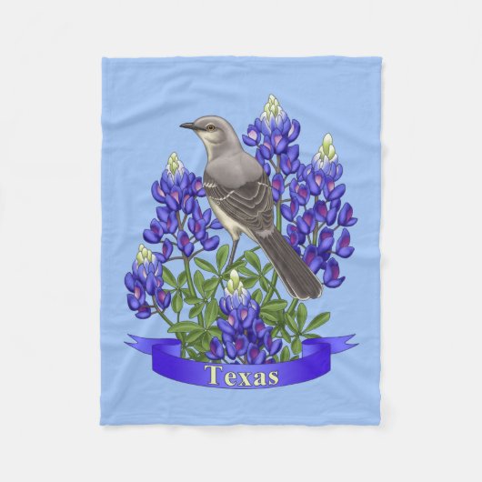 Couverture Polaire Texas State Mockingbird & Bluebonnet Flower (Devant)