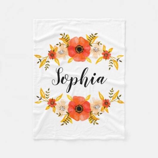 Couverture Polaire Texte floral de corail de coutume de guirlande (Devant)