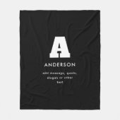 Couverture Polaire Texte Monogramme Modifiable | Noir & Blanc (Devant)