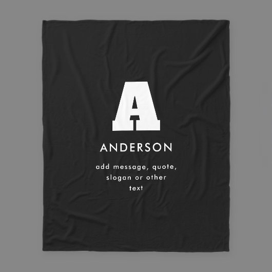 Couverture Polaire Texte Monogramme Modifiable | Noir & Blanc