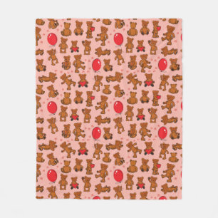 Couverture Polaire Texture avec le nounours, coeurs