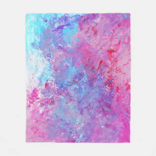 Couverture Polaire Texture créative bleu-rose, taches de peinture.