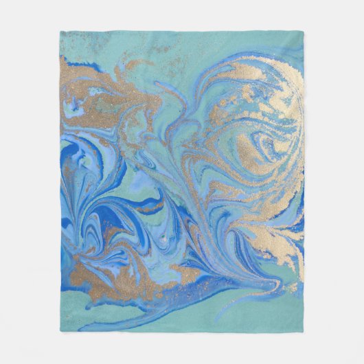 Couverture Polaire Texture d'aquarelle liquide en or bleu (Devant)