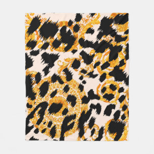 Couverture Polaire Texture léopard avec motif baroque or
