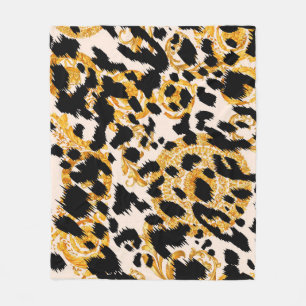 Couverture Polaire Texture léopard : motif baroque or.