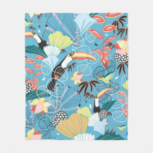 Couverture Polaire Texture tropicale avec Toucans et Hummingbirds