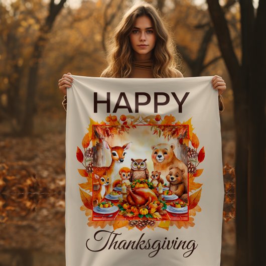 Couverture Polaire Thanksgiving Woodland Animaux Feuilles d'automne