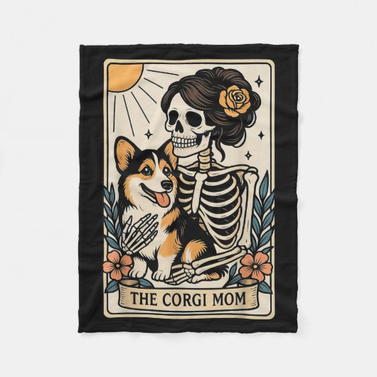 Couverture Polaire The Corgi Mom Tarot Card Skeleton Gothic Dog (Devant)