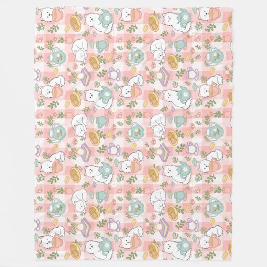 Couverture Polaire Thé pastel chat rose High Tea (Devant)