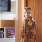 Couverture Polaire thème automne Feuille Terracotta