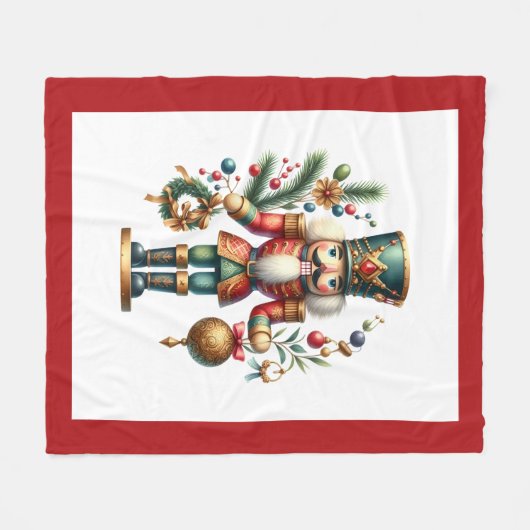 Couverture Polaire Thème de Noël Nutcracker sur blanc (Devant (Horizontal))