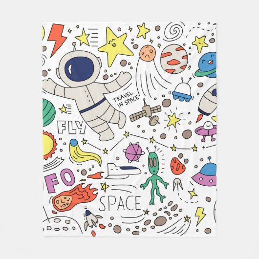 Couverture Polaire Thème Espace dans l'illustration style doodé (Devant)
