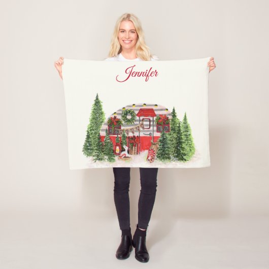 Couverture Polaire Thème extérieur du camping de Noël Trailer (En situation)