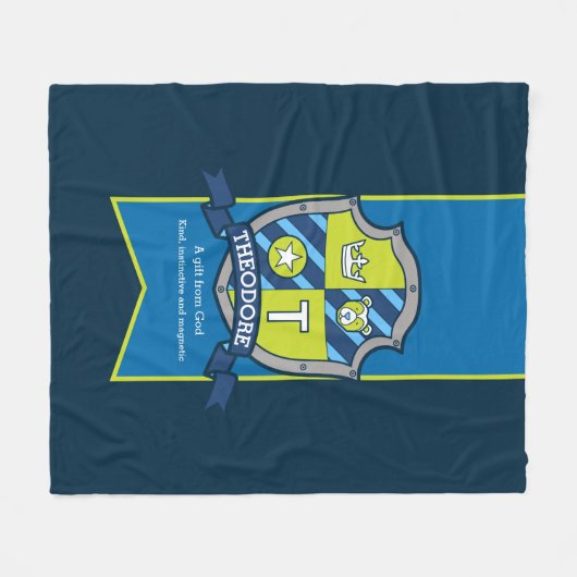 Couverture Polaire Théodore lettre T nom signifiant ours bleu vert (Devant (Horizontal))