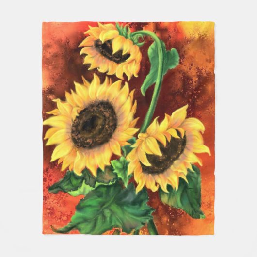 Couverture Polaire Three Sunflowers Fleece Blanket - Painting (Devant)