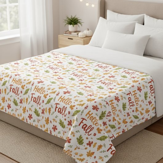Couverture Polaire Throw Blanket with Hello Fall Pattern and Autumn