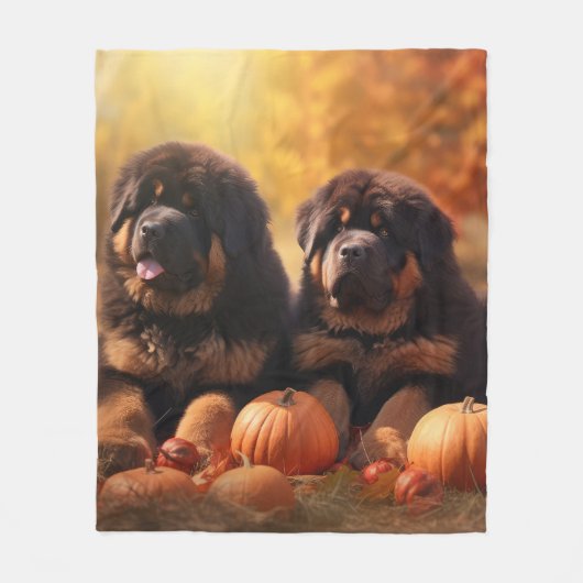 Couverture Polaire Tibétain Mastiff Chiot Automne Citrouille délice (Devant)