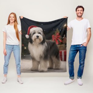 Couverture Polaire Tibétain Terrier Chien dans la neige Noël