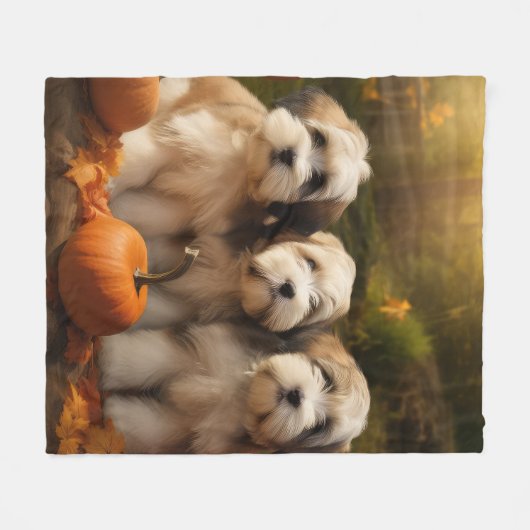 Couverture Polaire Tibétain Terrier Chiot Automne Citrouille délice (Devant (Horizontal))