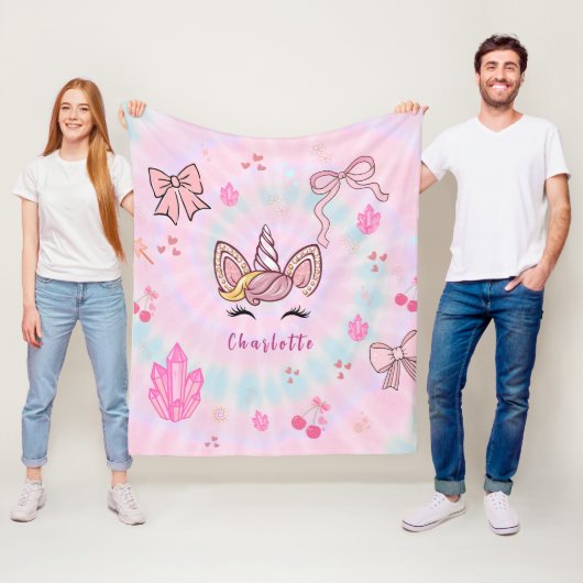 Couverture Polaire  Tie Dye Unicorn Coquette Bow  (En situation)