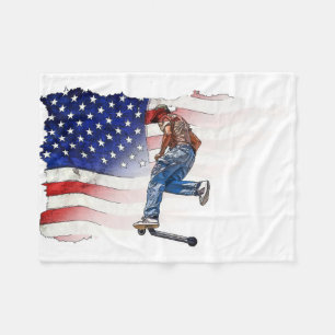 Couverture Polaire Tige scooter Rider et drapeau américain Blanche fl