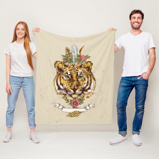 Couverture Polaire Tiger Boho Style Portrait (En situation)