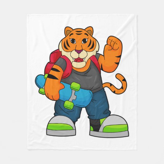 Couverture Polaire Tiger comme patineur avec skateboard (Devant)
