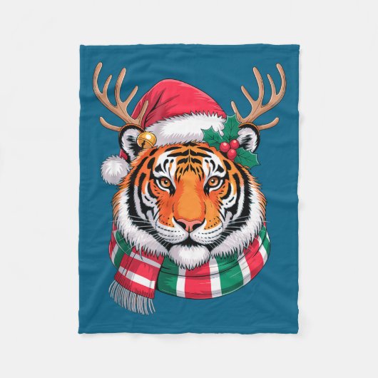 Couverture Polaire Tiger Reindeer Christmas Santa Hat Tiger Xmas  (Devant)