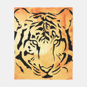 Couverture Polaire Tigre à rayures noires sur orange vif