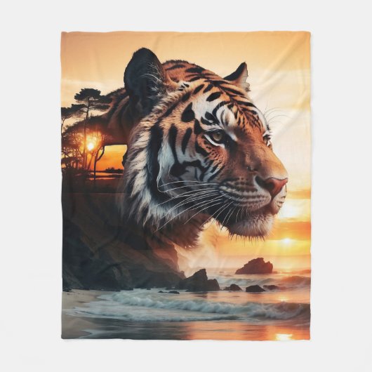 Couverture Polaire Tigre au Sunset (Devant)