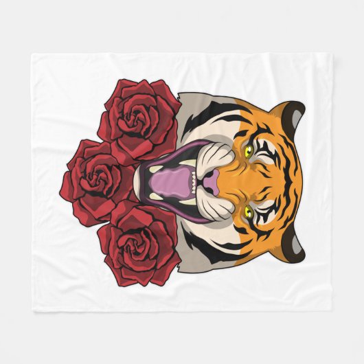 Couverture Polaire Tigre avec Rose (Devant (Horizontal))