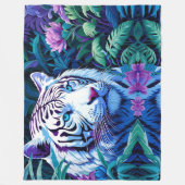 Couverture Polaire Tigre blanc en fleurs violettes (Devant)