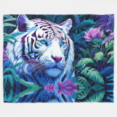 Couverture Polaire Tigre blanc en fleurs violettes (Devant (Horizontal))